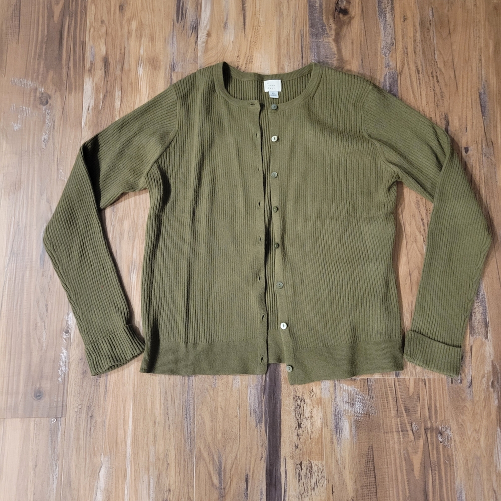 Olive Green Ribbed Cardigan